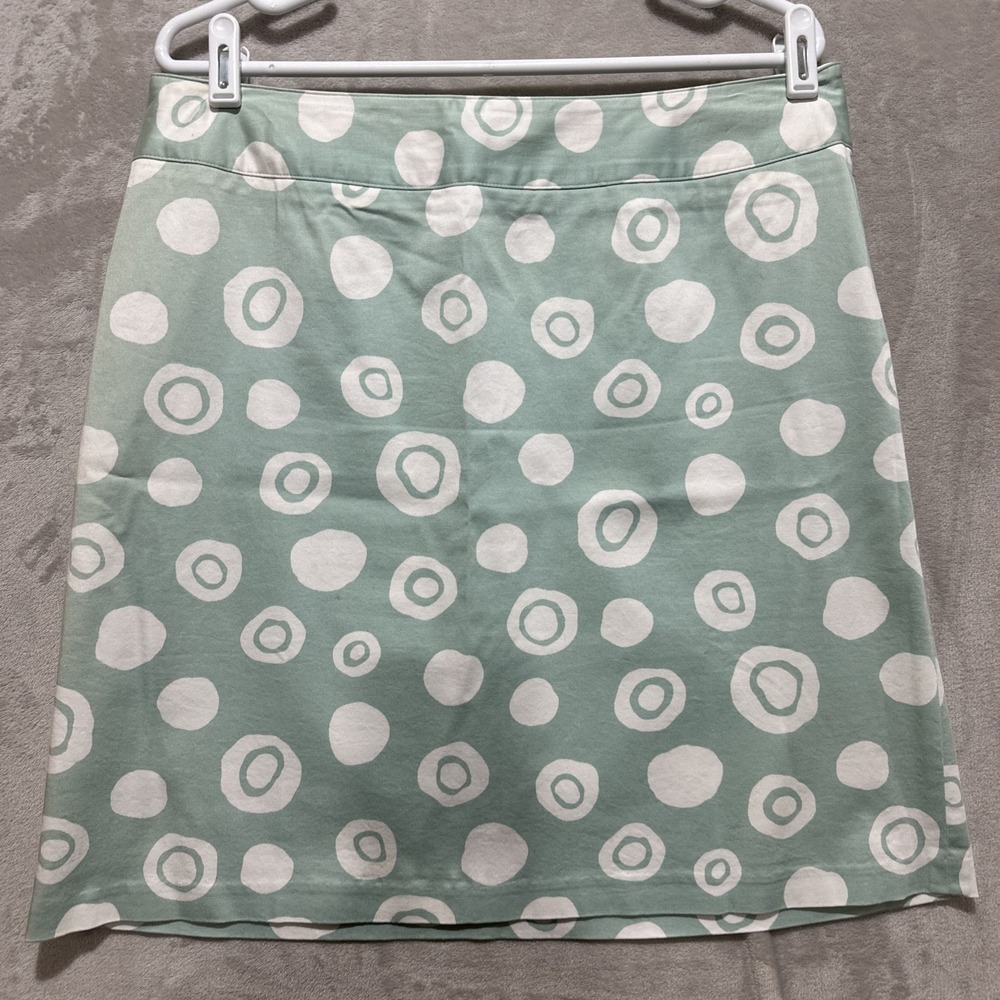 TALBOTS Stretch Women's Skirt Size 14 Green Polka Dot Side Zip